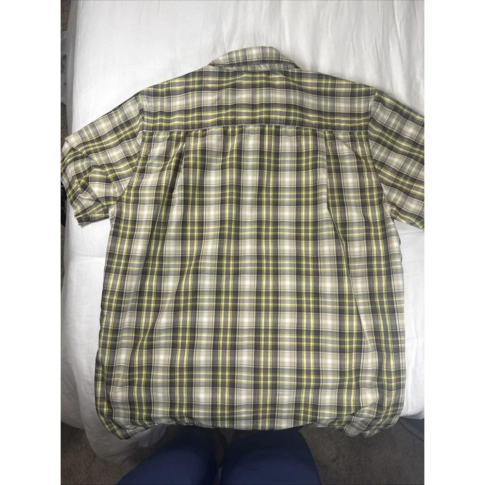 North Face Hiking Trail Shirt‎ Yellow Plaid Mens M Short Sleeve Button Outdoor